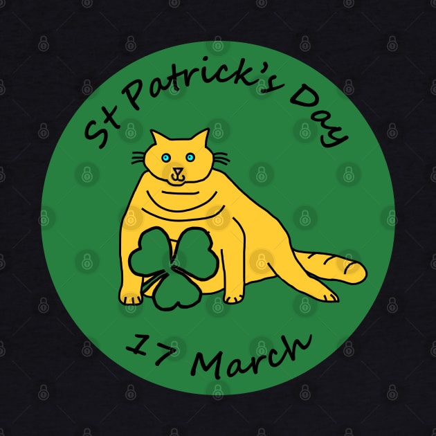 Yellow Chonk Cat and Shamrock St Patricks Day by ellenhenryart